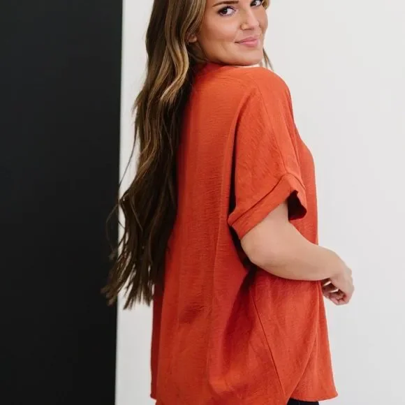 💕 Rust Jodifl Against All Odds Unlined Blouse Oversized Regular Plus New NWT - Picture 7 of 9